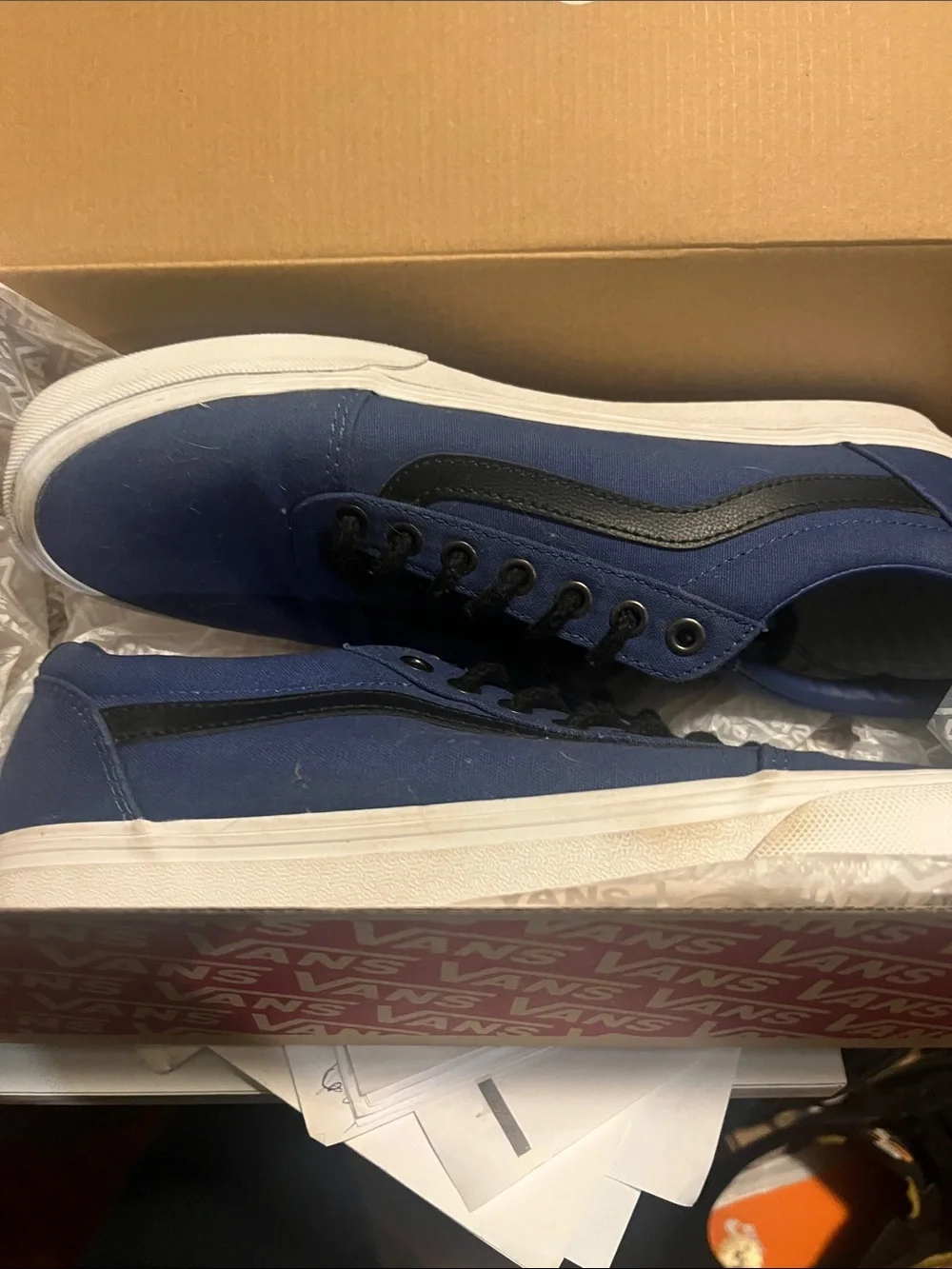 Vans Men's Navy Canvas Sneakers with Black Side Stripe
